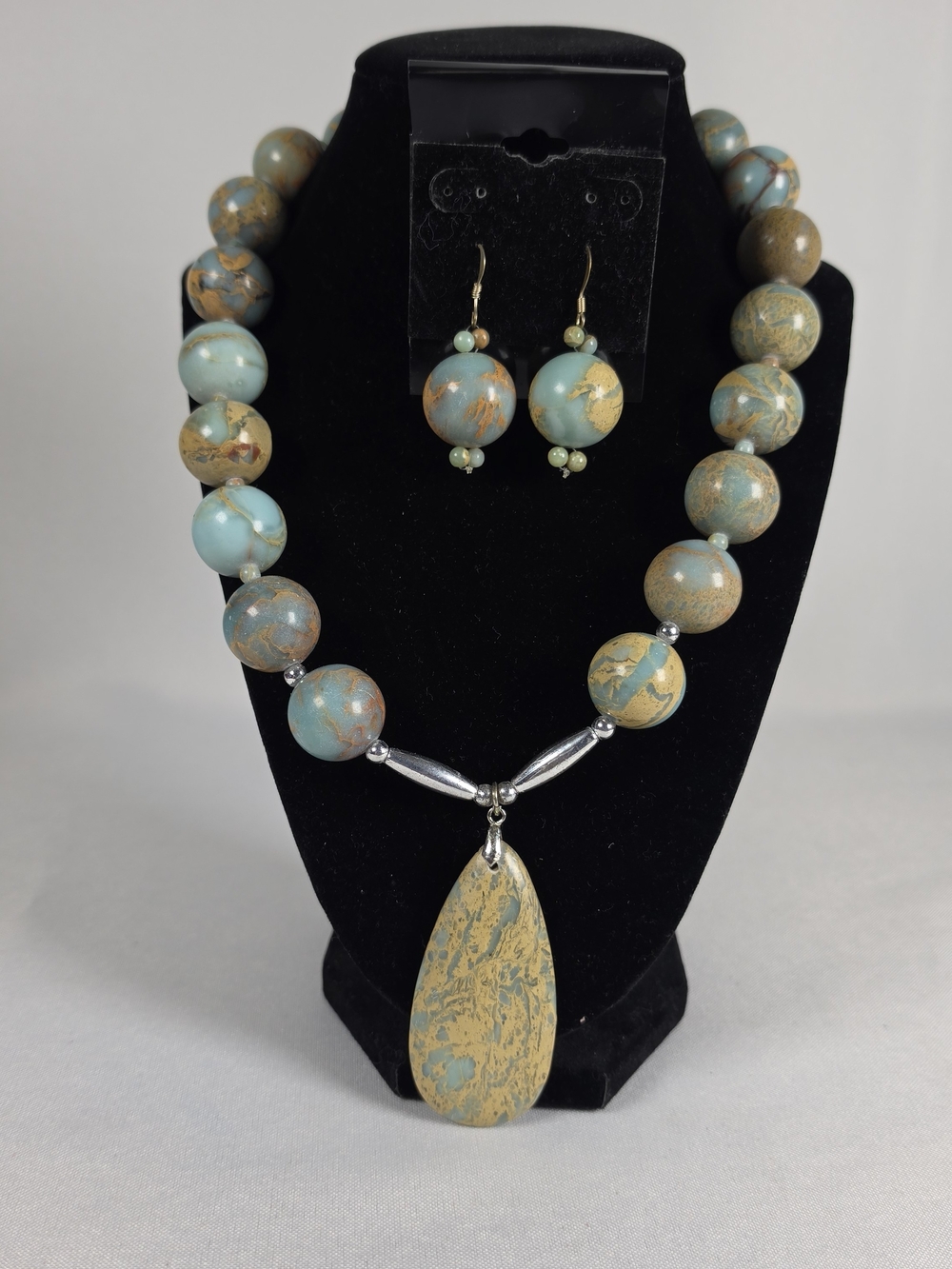 Handmade Impression Jasper Statement Necklace & Earring Set Heavy Natural Stone